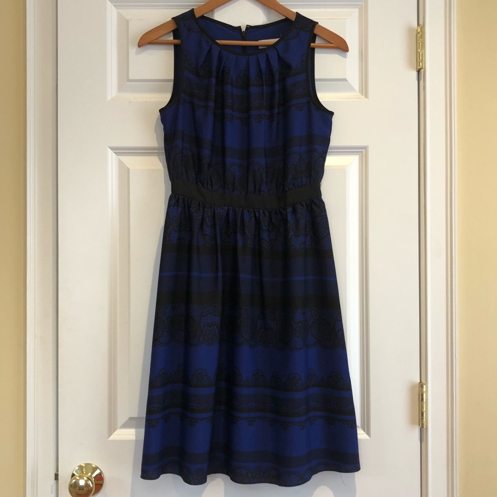 Blue & Black Elastic Waist Dress by LOFT